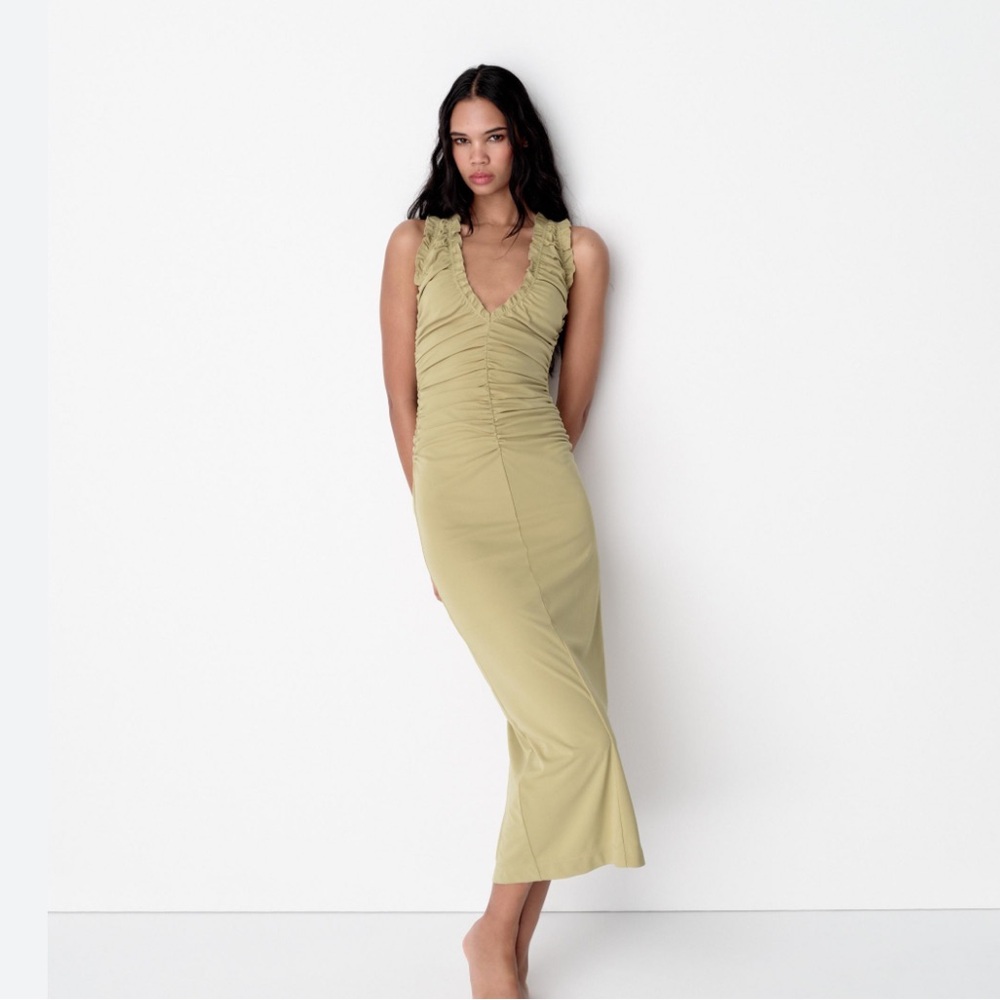 Zara Ruched Midi Dress NWT
